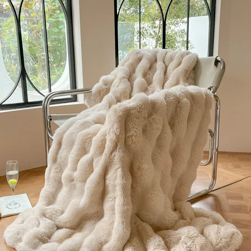 Faux Fur Throw Blanket | Double-Sided Soft Plush Polyester | Warm Decorative Sofa & Bed Blanket | Brick By Brick