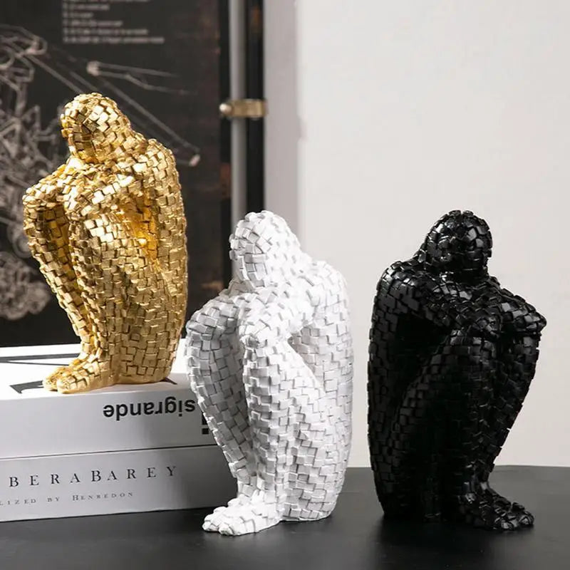 Shizuka Ornament Sculpture | 8.3" Abstract Resin Figurine | Woven Texture