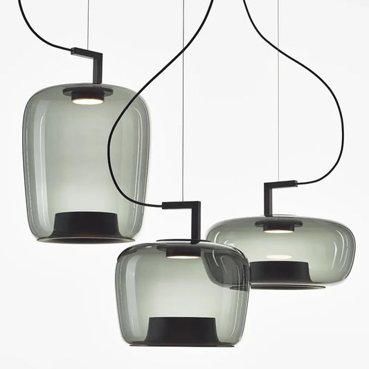 Modern Glass Pendant Light | 13.8-17.4 in | LED Hanging Lamp | Indoor Ceiling Fixture | Brick by Brick