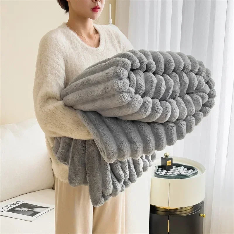 Cozy Fleece Throw Blanket | Checked Faux Lambswool | Ultra Soft Winter Blanket | Brick By Brick