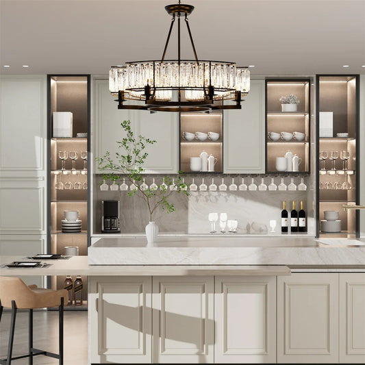 Vintage Black Ceiling Light | 23.6 or 31.5 in | Crystal Round Chandelier Lamp | Adjustable Height | 3 Color LED Pendant Fixture | Brick by Brick