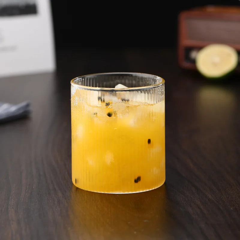 Ribbed Glass Tumbler | 250ml to 350ml | Heat Resistant Vertical Stripe Cup | Nordic Drinking Glass | Brick by Brick