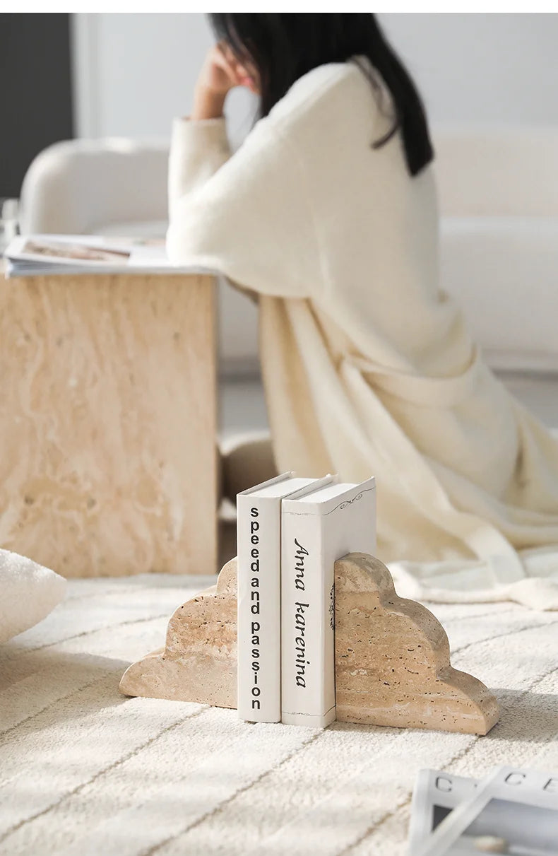 Nordic Travertine Bookends Set | 11.8 x 5.9 x 2 in | Natural Stone Decor | Wabi-Sabi Style | Brick by Brick