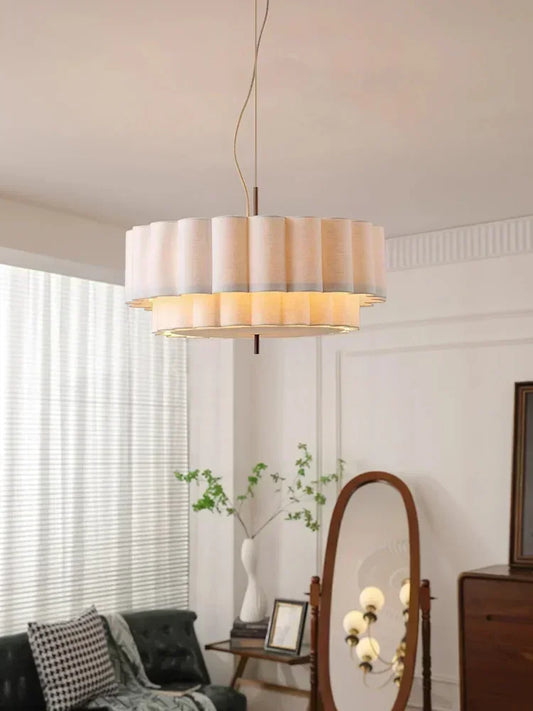 Natural Fabric Pendant Lamp | D 17.7 - 25.6 in | Wabi Sabi Chandelier | Retro Bohemian Style Lighting | Brick by Brick