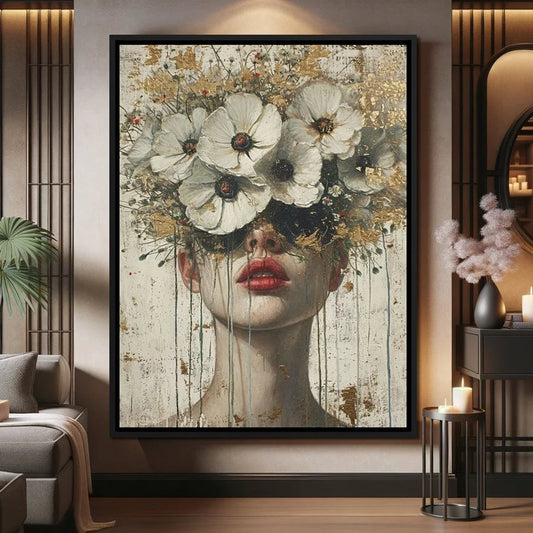 Colorful Gold Foil Wall Art | Mystical Floral Woman | Modern Canvas Painting | Unframed Home Decor | Brick by Brick