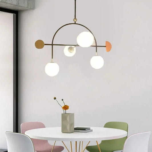 Designer Pendant Lamp | White Glass Art Deco Suspension Light | 4 Bulb Adjustable Hanging Fixture | Brick by Brick