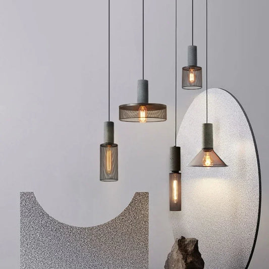 Nordic Industrial Cement Chandelier | H7.9 - 13.8 in | Vintage Iron Pendant Ceiling Light | Brick by Brick