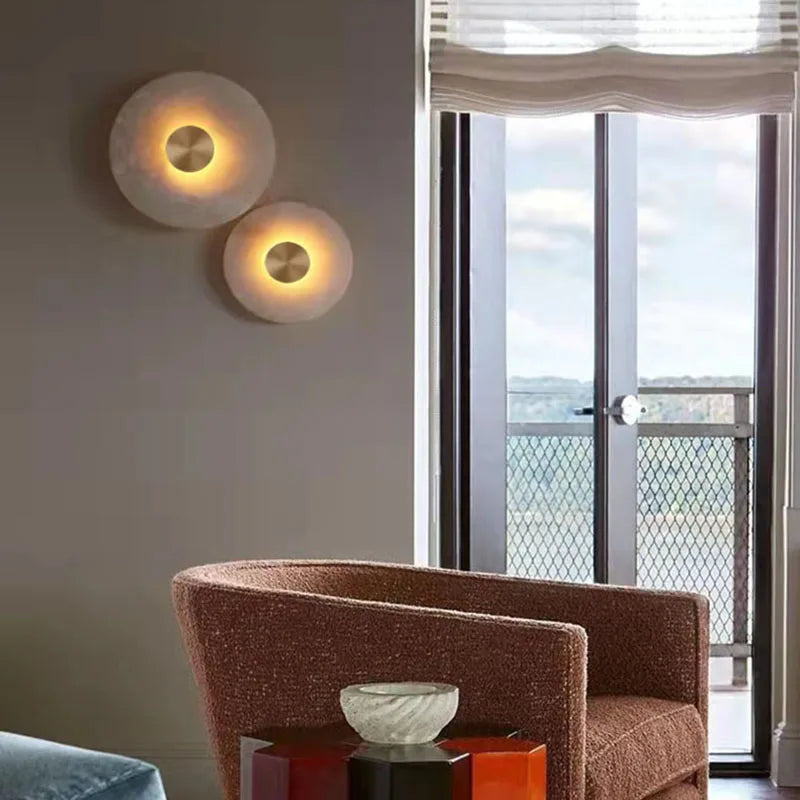 Art Deco Marble Wall Lamp | D5.91-11.81 in |Round LED Brass Sconce | Modern Lighting | Brick by Brick