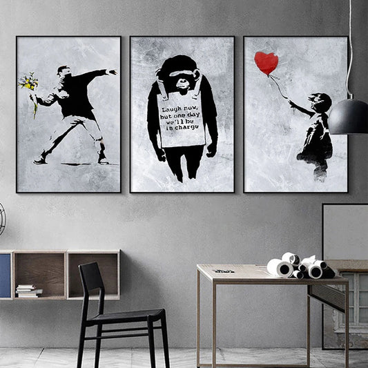 Street Graffiti Wall Art Canvas | 7.9 - 21.7 in | Banksy Girl with Balloon Poster | Modern Abstract Decor | Unframed | Brick by Brick