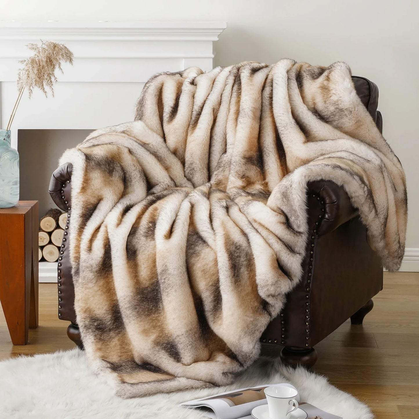 Yūgen Faux Fur Throw | H50 & H59.8 in | Japandi Inspired | Plush & Handmade | Brick by Brick