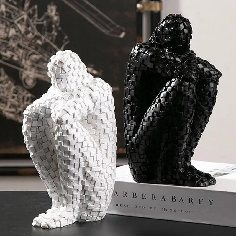Shizuka Ornament Sculpture | 8.3" Abstract Resin Figurine | Woven Texture