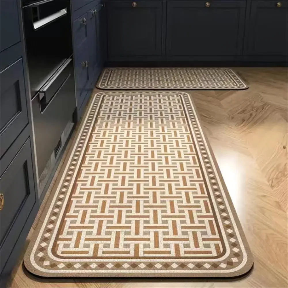 Retro Tile Kitchen Mat | Non-Slip Crystal Velvet Rug | Absorbent Washable Entryway Carpet | Brick by Brick