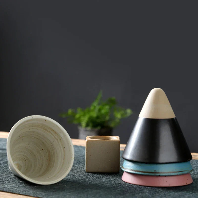Cone‑Shaped Espresso Cup – Vintage Style Ceramic - with Stand-Brick by Brick London-Brick By Brick London