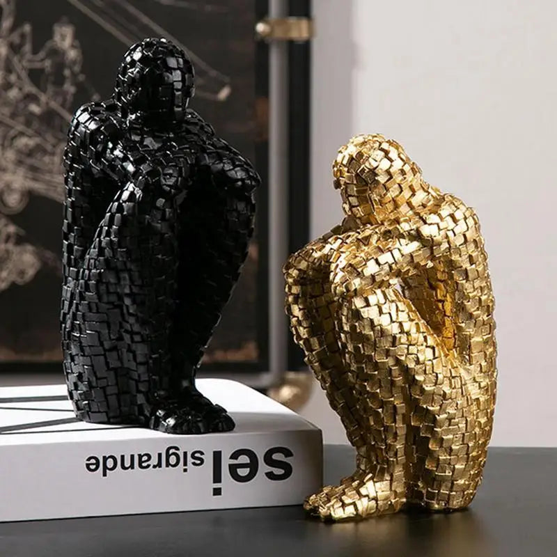 Shizuka Ornament Sculpture | 8.3" Abstract Resin Figurine | Woven Texture