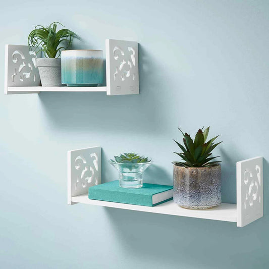 Carved Wall Floating Shelves Set | Small & Large | Decorative U-Shaped Design | Brick by Brick