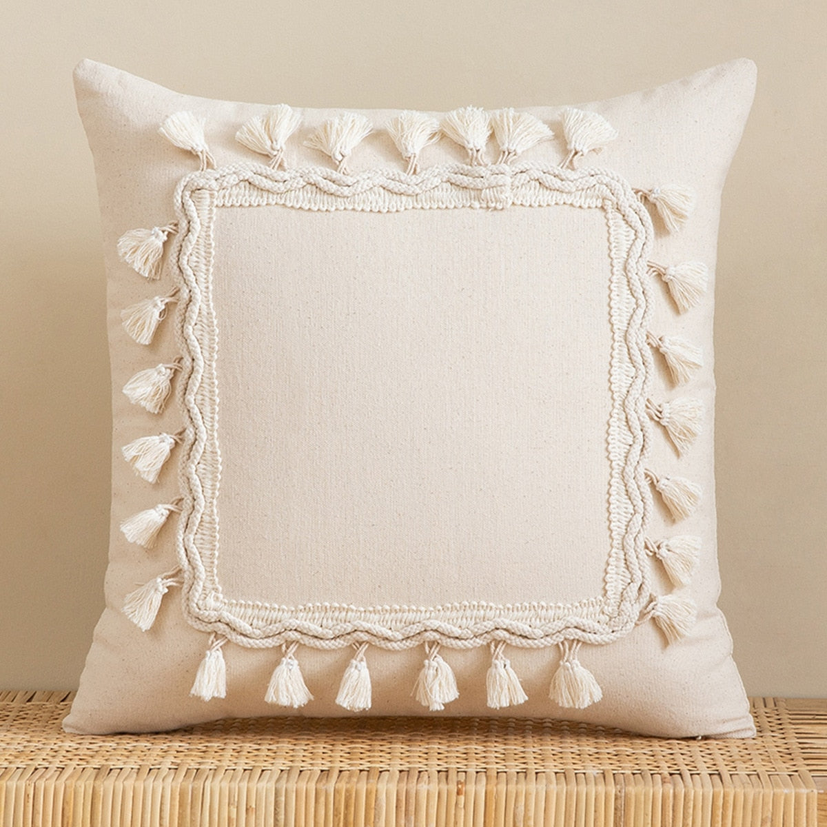 Japandi Cotton Linen Pillow Cover | Beige Woven Design | Modern Cushion Case | Minimalist Home Décor | Brick by Brick