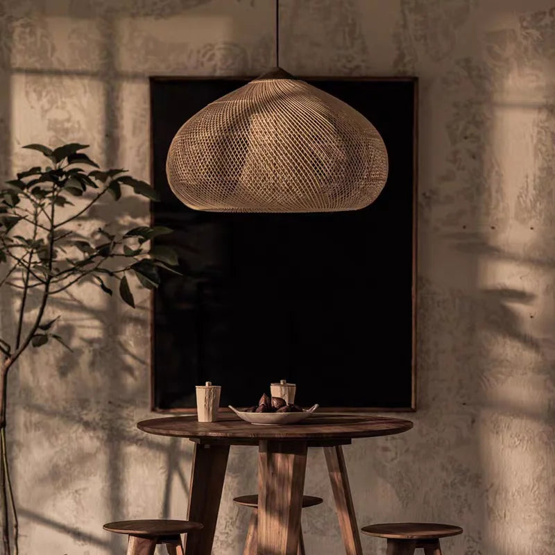 Japanese Rattan Pendant Light | D9.8-D23.6 x H19.7-H11.8 in | Handmade Wicker | Brick by Brick