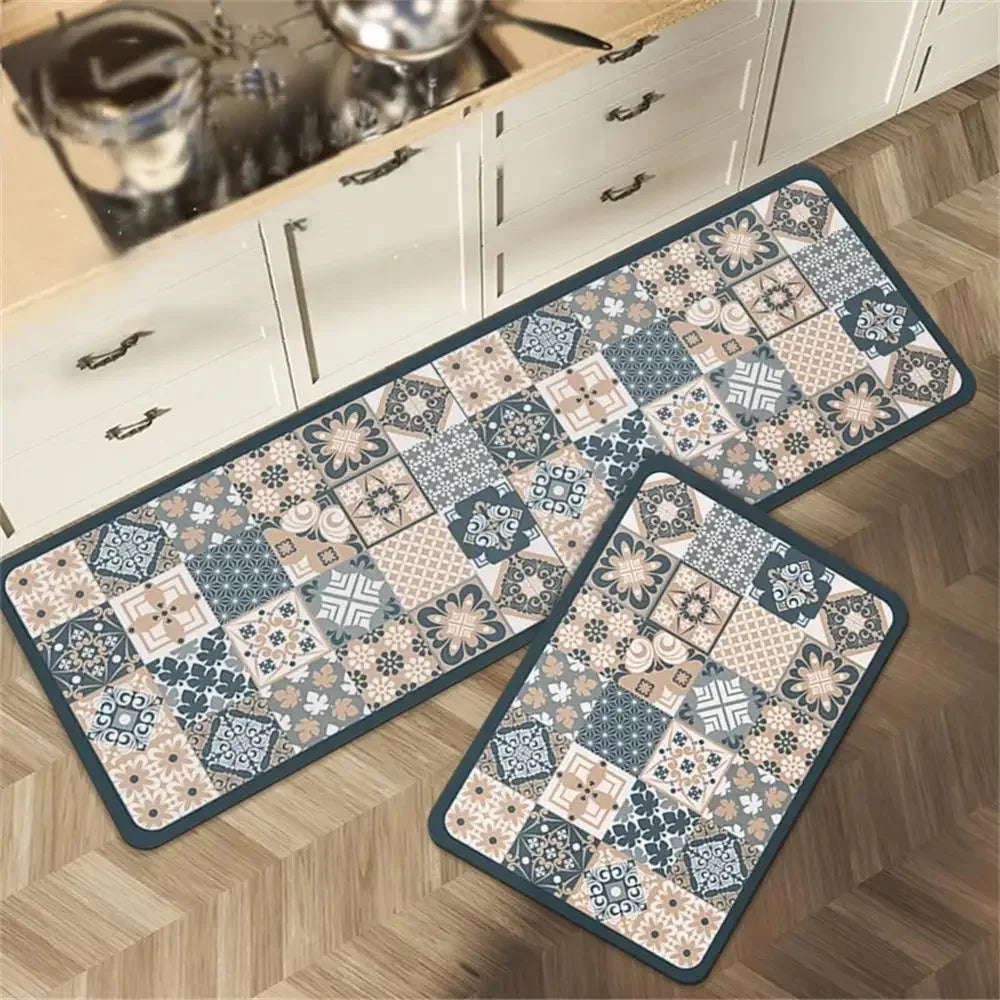 Retro Tile Kitchen Mat | Non-Slip Crystal Velvet Rug | Absorbent Washable Entryway Carpet | Brick by Brick