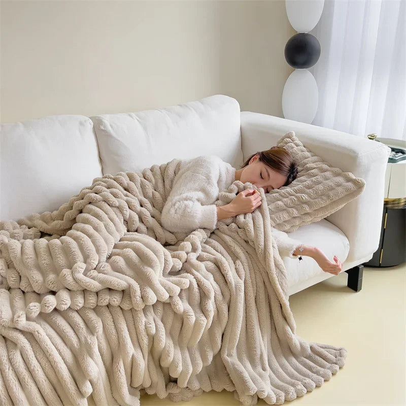 Cozy Fleece Throw Blanket | Checked Faux Lambswool | Ultra Soft Winter Blanket | Brick By Brick