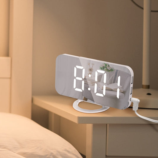 Sleek Mirrored LED Digital Alarm Clock | USB Powered | Adjustable Brightness & Memory Feature | Modern Wake-Up Light | 20 x 8 cm | Brick by Brick London 1