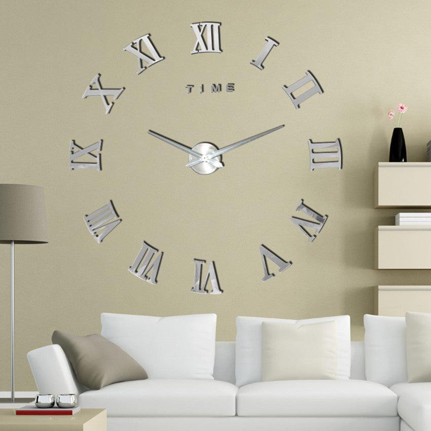 Modern Wall Clock | 19.7 - 47.2 in | Roman Numeral Silver Mirror Design | DIY Quartz Clock | Acrylic Mirror Wall Decor | Brick by Brick