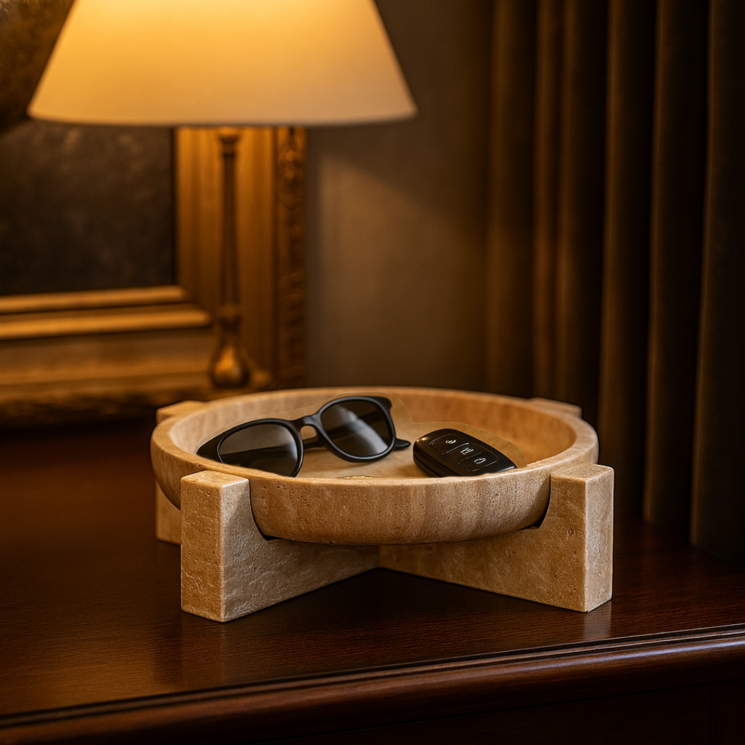 Aurum Travertine Fruit Tray | 7.8 × 5.9 in or 14.1 × 3.9 in | Natural Stone | Serving & Display Dish | Brick by Brick