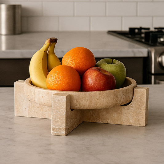 Aurum Travertine Fruit Tray | 7.8 × 5.9 in or 14.1 × 3.9 in | Natural Stone | Serving & Display Dish | Brick by Brick