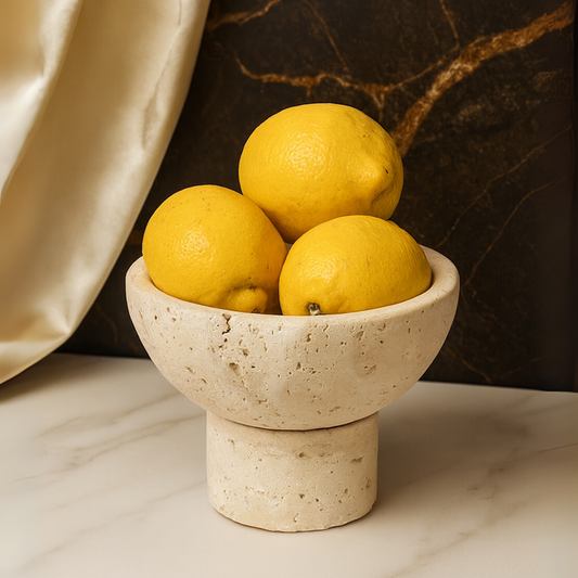Travertine Mini Pedestal Bowl | 4.7 x 3.5 in | Small Stone Display Dish | Unique Bases | Brick by Brick