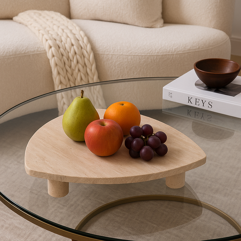 Travertine Fruit Tray | 11.8 x 2.8 in | Triangular Stone | Serving Platter with Legs | Brick by Brick