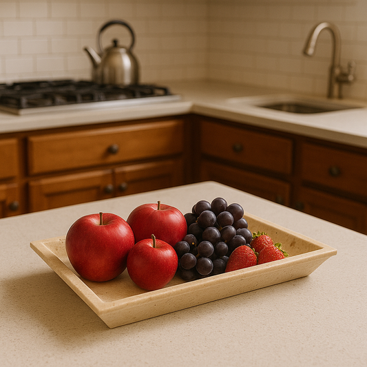 Travertine Rectangular Fruit Tray | Solid Stone | Serving & Display Dish | Brick by Brick