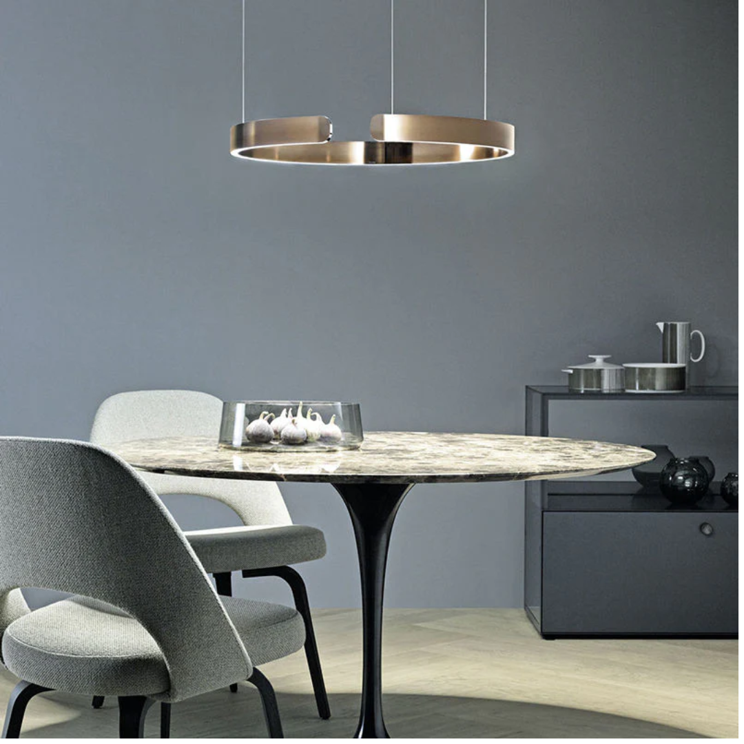 Gold LED Pendant Light | Dimmable Warm Lighting | Round Metal & Acrylic Design | 2 Sizes