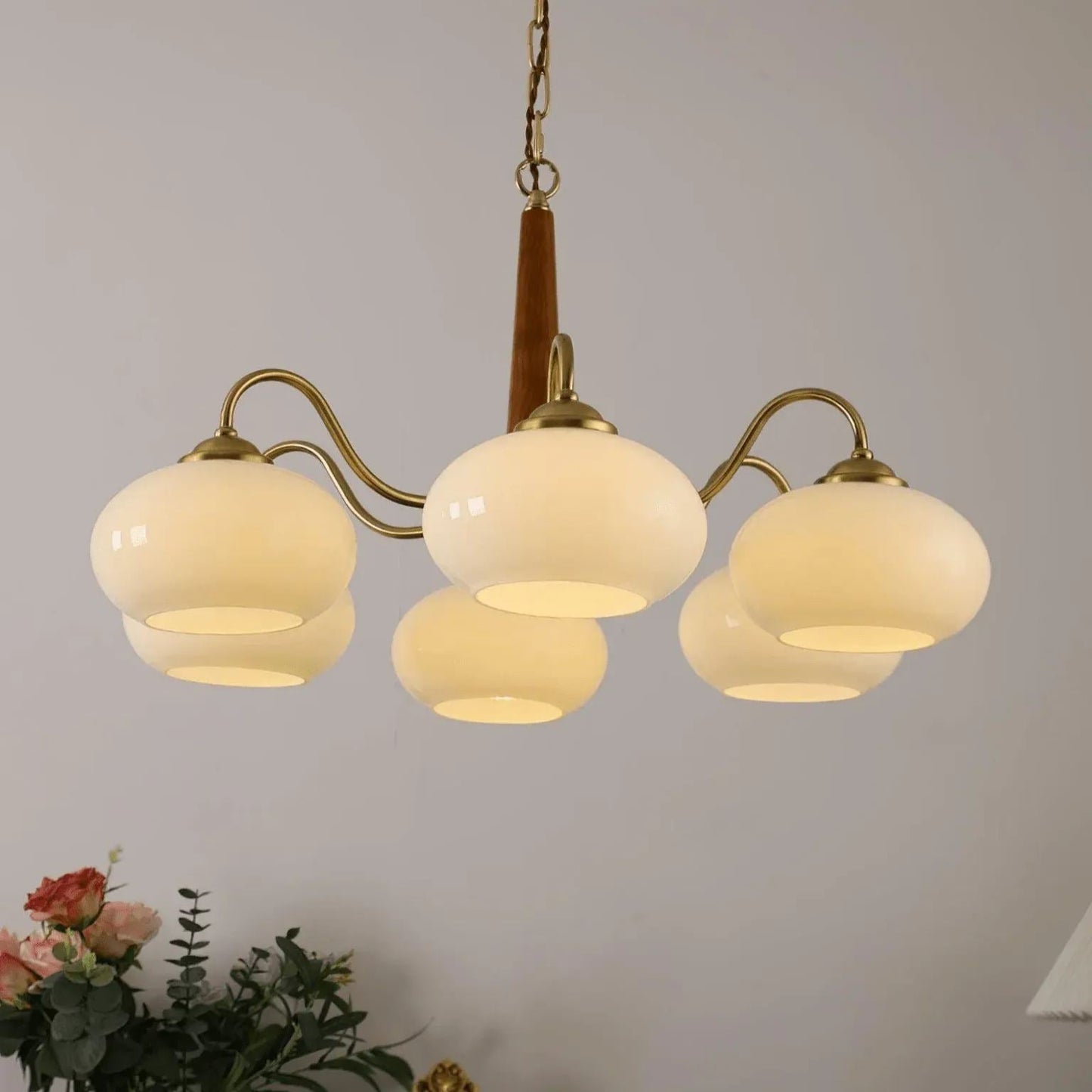 Wood Glass Vintage Chandelier | D15 - 26 in | Valentina Style | Brass & Walnut | Brick by Brick