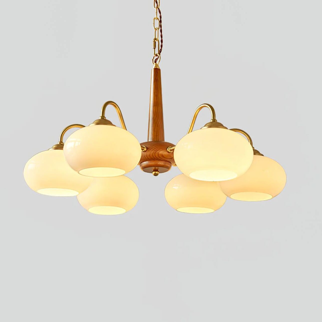 Wood Glass Vintage Chandelier | D15 - 26 in | Valentina Style | Brass & Walnut | Brick by Brick