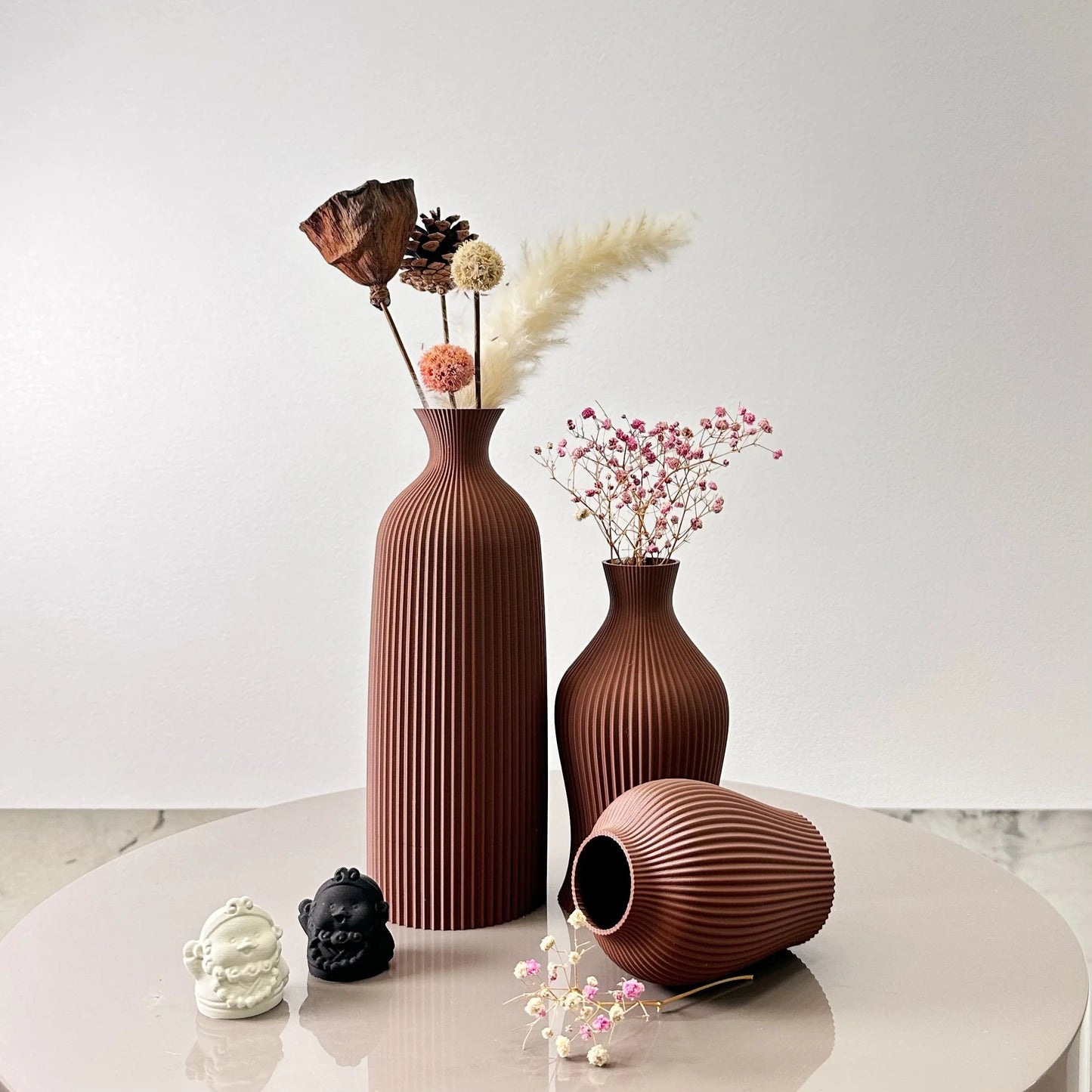 Vase Set – Ribbed Ceramic – Heights 10in, 8in, 6in – Ideal for Dried Florals or Standalone Decor 3