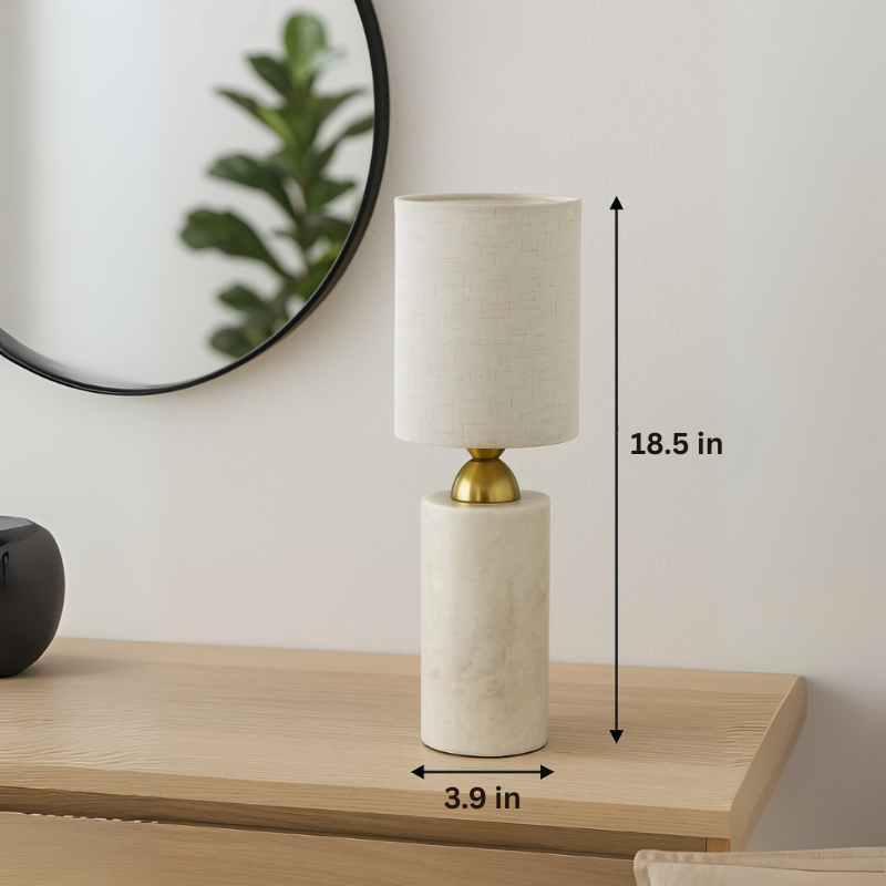 Celestia Marble Table Lamp | 3.9 × 18.5 in | Cylindrical Stone Base | Linen Shade | Brick by Brick