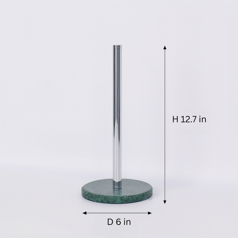 Marble Paper Towel Holder | 6 x 12.7 in | Solid Stone Base with Polished Metal Rod | Kitchen & Bathroom | Brick by Brick
