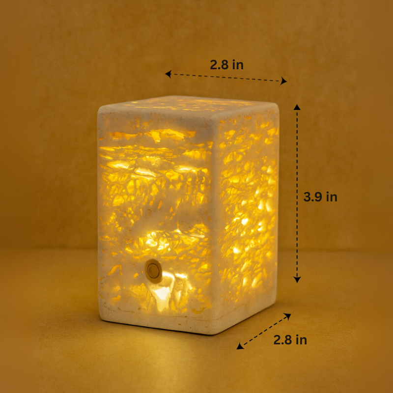 Marble Cube Table Lamp | 2.8 × 2.8 × 3.9 in | Solid Stone Accent Light | Decorative Night Light | Brick by Brick
