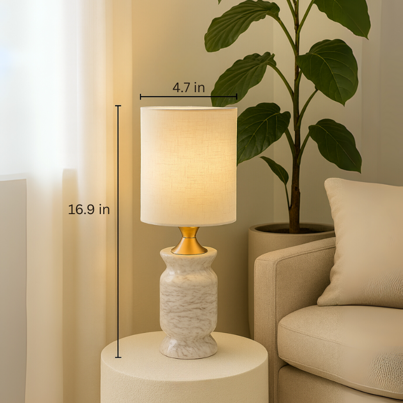 Serena Marble Table Lamp | 4.7 × 16.9 in | Solid Marble Base | Linen Shade | Brick by Brick