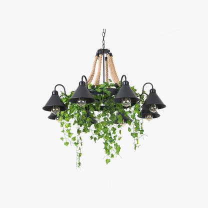 Vireo Retro LED Chandelier | Dia 34.6 - 43.3 in | Black Metal & Rope | 6 / 8 / 12 Bulbs | Brick by Brick