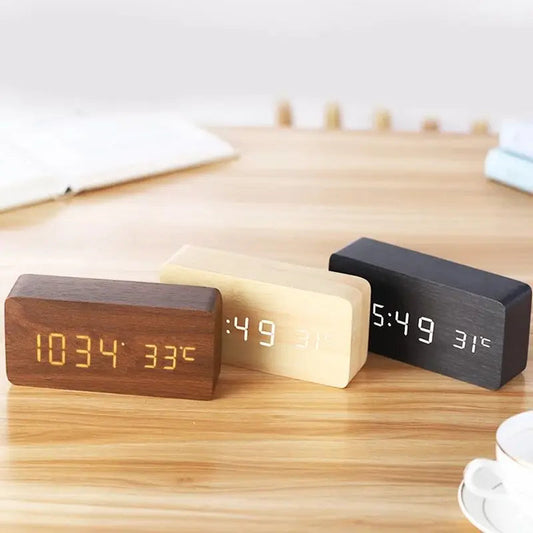 WoodTime Wooden Digital Alarm Clock | LED Display with Temperature Function | Compact 5.5x3x2 Size | Elegant & Stylish Design for Home or Office | Brick by Brick London 2