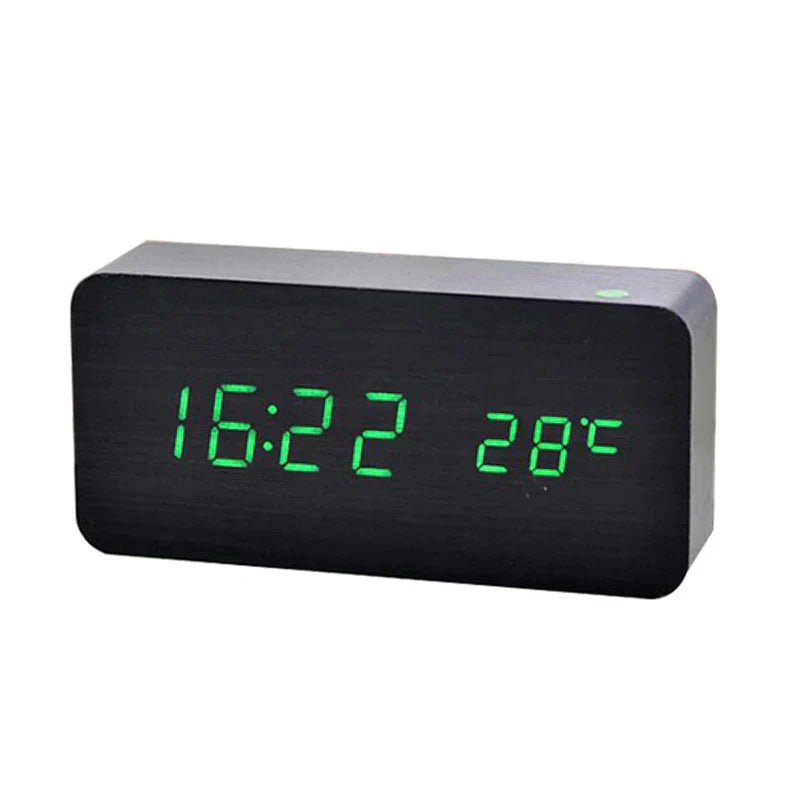 WoodTime Wooden Digital Alarm Clock | LED Display with Temperature Function | Compact 5.5x3x2 Size | Elegant & Stylish Design for Home or Office | Brick by Brick London 4