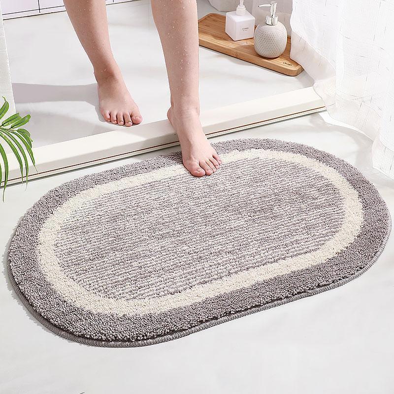 Oval Microfiber Bath Rug | 20-63 in | Soft & Slip-Resistant | Gray & Purple | Brick by Brick