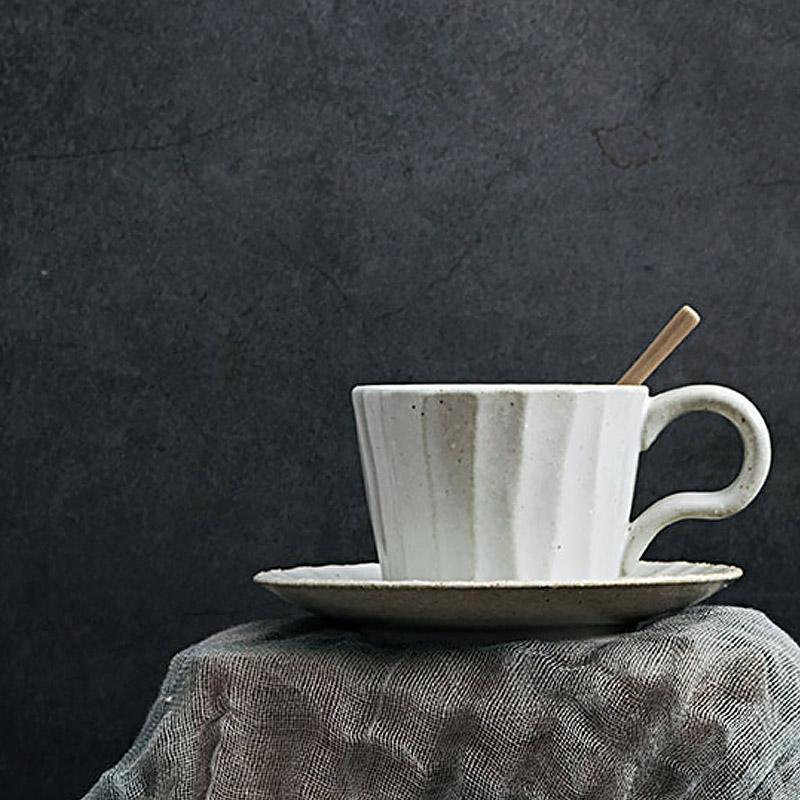 White Stoneware Coffee Mug Set | 3"x3" Cup, 6" Saucer | Ceramic Cup | Splatter Design | Brick by Brick