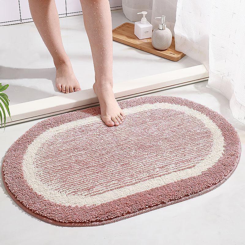 Oval Microfiber Bath Rug | 20-63 in | Soft & Slip-Resistant | Gray & Purple | Brick by Brick