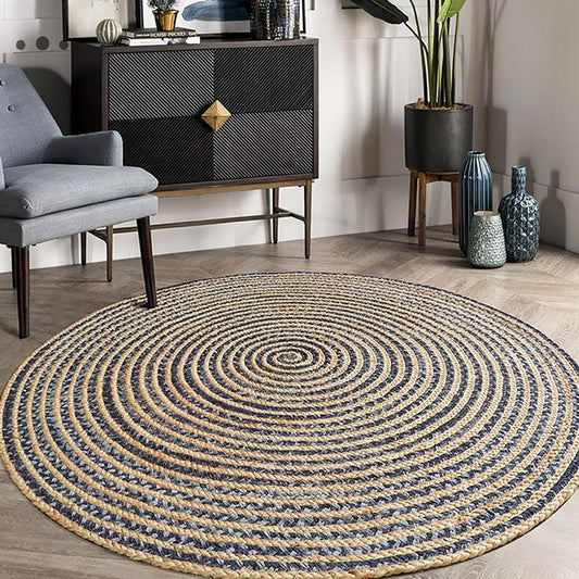 Rustic Denim & Jute Area Rug | D39.4" to 47.2" | Gray Living Room Rug | Modern Rustic Decor | Brick by Brick