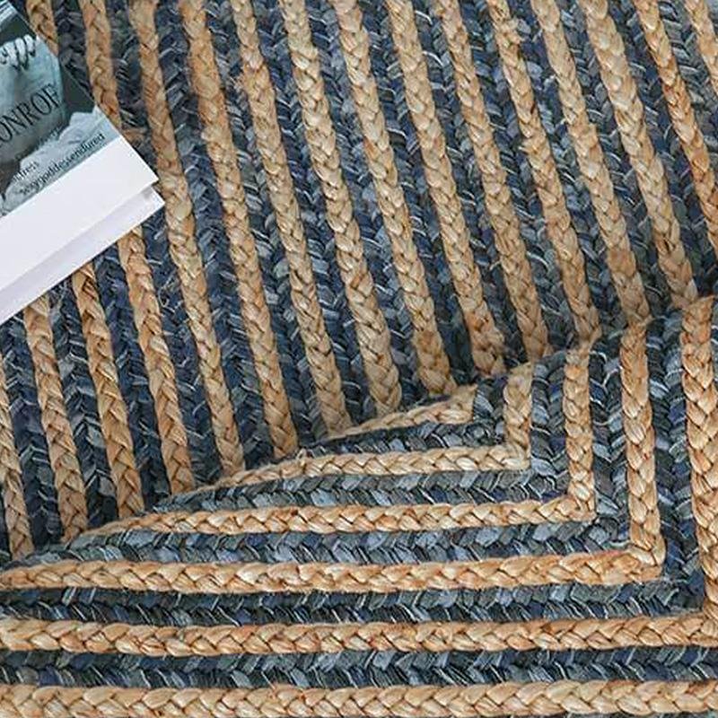 Rustic Denim & Jute Area Rug | D39.4" to 47.2" | Gray Living Room Rug | Modern Rustic Decor | Brick by Brick