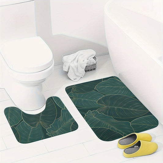 Tropical Leaf Bath Mat Set | Soft Microfiber Absorbent | Non-Slip | 2-Piece | Brick by Brick