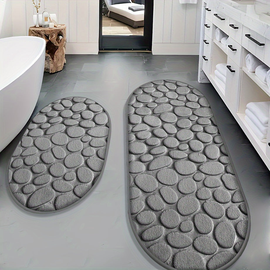 Non-Slip Shower Mat Set | 2-Piece | Soft Absorbent Polyester Bathroom Rugs | Brick by Brick