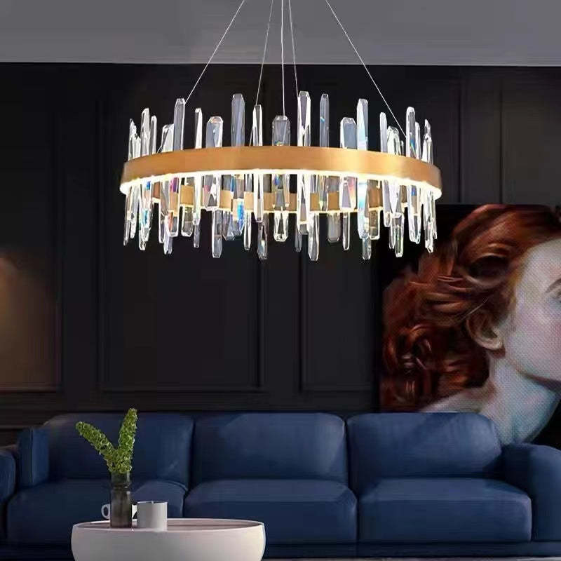 Modern Crystal Chandelier | 31.5" x 11.8" | LED | Gold Plated | Adjustable Pendant | Brick by Brick