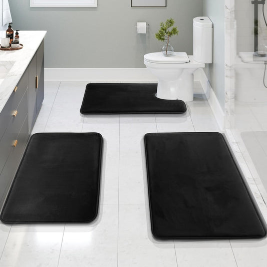 Luxury Bathroom Mat Set | 3-Piece Memory Foam | Anti-Slip, Absorbent, Washable | Includes Contour Mat